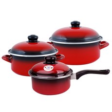 ELO Cookpot 紅色琺瑯鍋具3件組 電磁爐 IH, 混合色, 單柄鍋 18cm + 雙耳鍋 20cm + 雙耳鍋 24cm, 3個