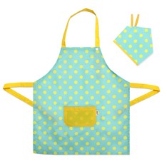 毛絨兒童鈕扣圍裙 + 頭巾套組 08 薄荷圓點