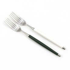 Bogen 韓國製造 Le Viant 緞面餐具 餐叉 2入, 1個, 白色, 深綠色