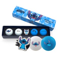 Volvik VIVID SOFT 迪士尼 2.0 史迪奇夏威夷高爾夫球 3層 4款 + 球標組, 1套, 白色 + 藍色