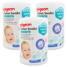pigeon 貝親 細軸棉棒, 200支, 3罐
