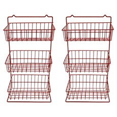 大台灣企業社 三層四角壁籃 塑膠鐵製, 紅色, 2個
