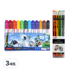 동아 빼꼼 유성매직 12종 + 투코비 삼각 지우개 연필 SG-208 12p 세트, 혼합색상(유성매직), 혼합색상(지우개연필), 3세트