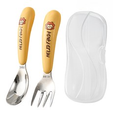 원더파파 유아용 귀여운 캐릭터 316스텐 수저 + 포크 + 케이스 세트, 옐로우라이언, 1세트