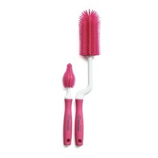 Petit Nuve 矽膠嬰兒奶瓶刷旋轉+直奶嘴刷, 1組, 粉色