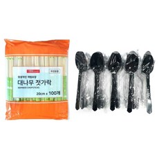 Draw Life 竹筷 100入 + 黑色湯匙 100入 組, 1套, 200入