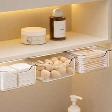 모노피커 부착식 슬라이딩 서랍 화장솜 면봉 정리함, 클리어, 3개