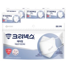 크리넥스 에어핏 마스크 지퍼백 중형 KF94, 20개입, 5개, 흰색