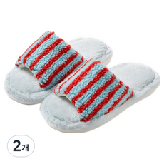 EVER HOUSE 彩色條紋毛絨室內拖鞋, 淺藍色, 2個
