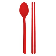 SiliPot 矽膠餐具組 韓國產白金矽膠材質製成, 紅色, 湯匙+筷子, 1組