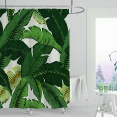 綠葉圖案浴簾 TYPE9 180 x 150 cm, 1個, 綠色系