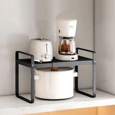 長度可調式微波爐2層收納整理架, 黑色, 1個