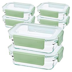 글라스락 퓨어 릴렉스 그린 직사각 밀폐용기, 6개, 395ml