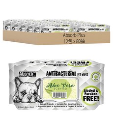 Absorb Plus 狠清爽寵物抗菌濕紙巾, 12包, 80抽