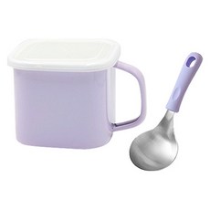 電磁爐適用手柄方形琺瑯鍋 1.45L+迷你湯匙組, 紫色, 1組