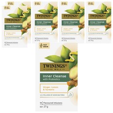 TWININGS 唐寧茶 Inner Cleanse 茶包 含益生菌 薑 檸檬和薑黃 27克, 1.5g, 18包, 6盒