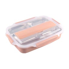 葉子小舖 304不鏽鋼雙層四格保溫便當盒 防漏密封圈 防滑設計 耐熱100℃以上, 1個, 北歐粉