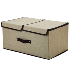 小麥購物 棉麻雙蓋衣物收納箱 L2253, 1個, 卡其色