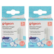 pigeon 貝親 矽膠指套牙刷 附收納盒 P79591 3個月以上適用, 透明色, 1個, 2組