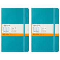 몰스킨 클래식 노트북 소프트 커버 Ruled L 13 x 21 cm, 블루 리프, 2개