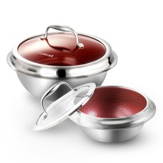 Cookcell IH大鍋16cm+22cm+玻璃蓋16cm+22cm+矽膠手柄套裝, 紅色, 1套