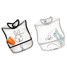Woochuchu 乙烯基圍兜 2入, 兔子款+鯨魚款, 1組