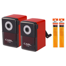CARL 雙色削鉛筆機 CP-90N + 東亞辦公 HB鉛筆 5入組, 2套, 紅色