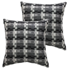 J&N 沃勒抱枕 2入組 55 x 55cm 格紋設計 柔軟舒適 居家裝飾, 灰黑色