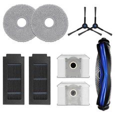 WonderfulPlace 相容 Ecovacs T50 Pro 濕拖布 2入 + 濾網 2入 + 主刷 + 集塵袋 2入 + 邊刷 2入 套組, 1套, 單一商品
