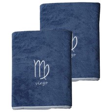 星座珊瑚絨浴巾, 處女座 藍色, 2條