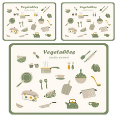 咪咪購物 吸水桌墊, Vegetables 白色 + 綠色, 30 x 40cm x 厚度5mm, 3個