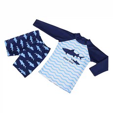 男童長袖防曬泳衣套裝 L 海灘度假必備, 鯊魚