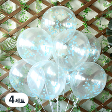 PARTYHAE 圓形亮片氣球 20入 + 手動打氣筒 隨機出貨 + 緞帶 + 海綿點膠 套組, 藍色, 4套