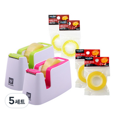 화신 901 테이프 컷터기 2p + 테이프리필 12mm 2p + 18mm 2p 세트, 핑크, 그린, 5세트