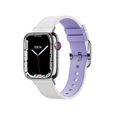 케이안 애플워치 호환 리버서블 가죽 스트랩 시계줄 밴드, 라벤더 + 크림, 1개