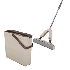 布魯拖 不沾手膠棉拖把(2布)- 輕鬆清潔不費力 吸水力強 適用多種地面, 1組, 拖把桿(129cm)+水桶(37 x 12.6 x 32cm)+拖把頭(27cm)+面板長(28cm)