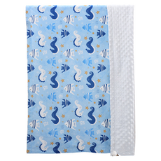 OhBabyLying 冬季夾棉絨款荳荳毯, 夾棉白底海馬