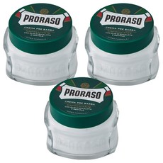 PRORASO 鬍前軟化膏 綠標 沁涼薄荷, 95%以上天然成分，100ml, 3罐