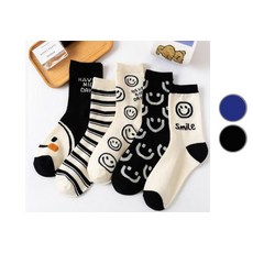 2'nd Pink 女款微笑印花襪子 5雙組