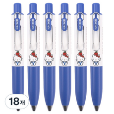 한들 헬로키티 미니 클립 흑색 중성볼펜 0.5mm, 블루, 18개