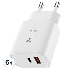 요이치 25W GaN 듀얼포트 2포트 C타입 + USB 타입 PPS 초고속 PD 충전기, 화이트, 6개