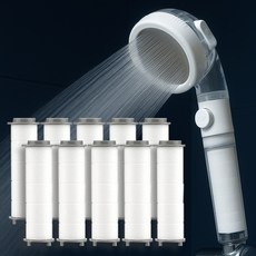 Cottonheim 3段式一鍵開關微過濾蓮蓬頭 + 濾芯 10入組, 1套, 混合色