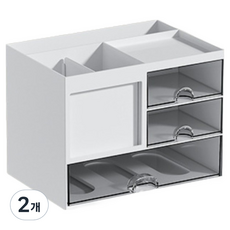 하태스몰 정리정돈된 데스크정리함 콤비 수납, 화이트, 2개