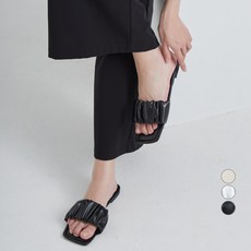 afinar 女款基本抓皺單帶平底拖鞋, 250, 黑色
