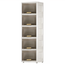 AOTTO 創意傢俱 40面寬翻蓋附輪5層收納櫃，優質PP材質，底部滑輪設計, AC-085BK, 1個