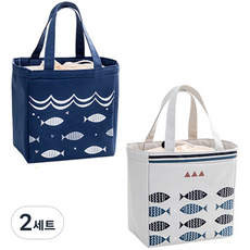 Maket Gamseong 魚圖案防水野餐保冷袋 2入, 2套