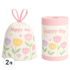 Igeodat 附束繩卡通垃圾塑膠袋 混色6 Happy day 圖案 60入, 2個, 75L