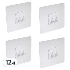 層架黏貼式壁掛單掛鉤, 12個, 透明