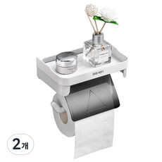 浴室無孔黏膠置物架衛生紙架, 白+黑, 2個