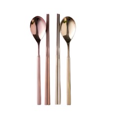 Raonnuri Erato 求婚彩色湯筷組, 1套, 玫瑰金 + 真金, 湯匙 (2P) + 筷子 (2P)